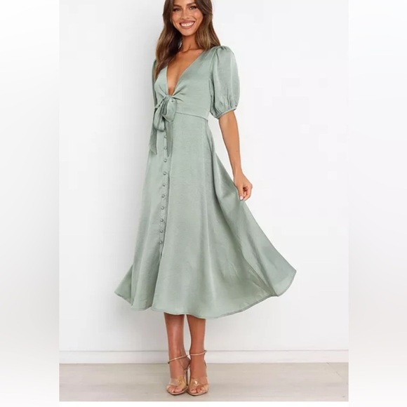 Petal & Pup Dresses & Skirts - Petal & Pup Sage Midi Dress with Button Detail